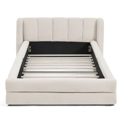 Blackcolors Lit enfant 90x200 cm, chenille, dossier confortable - beige* Lit Coffre