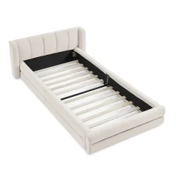 Blackcolors Lit enfant 90x200 cm, chenille, dossier confortable - beige* Lit Coffre