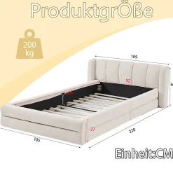 Blackcolors Lit enfant 90x200 cm, chenille, dossier confortable - beige* Lit Coffre