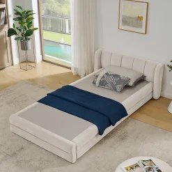 Blackcolors Lit enfant 90x200 cm, chenille, dossier confortable - beige* Lit Coffre
