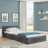 Lit enfant 90x200 cm, chenille veloutée, bois eucalyptus - gris foncé>Blackcolors Outlet