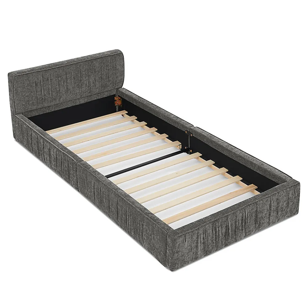 Lit enfant 90x200 cm, chenille veloutée, bois eucalyptus - gris foncé>Blackcolors Outlet