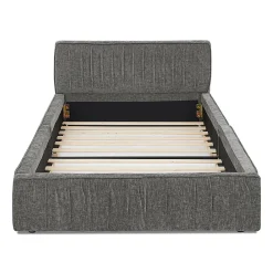 Lit enfant 90x200 cm, chenille veloutée, bois eucalyptus - gris foncé><noscript><img width=