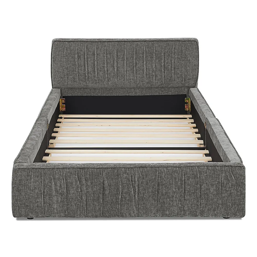 Lit enfant 90x200 cm, chenille veloutée, bois eucalyptus - gris foncé>Blackcolors Outlet