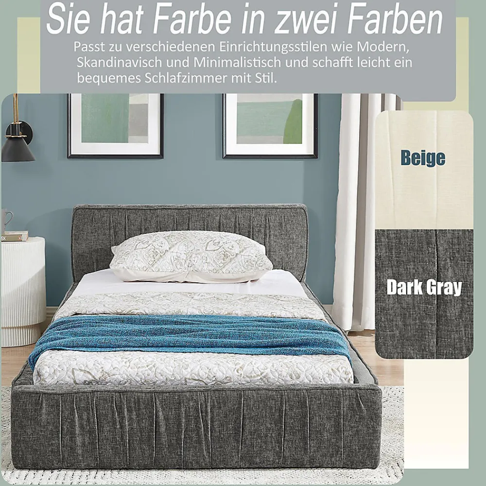 Lit enfant 90x200 cm, chenille veloutée, bois eucalyptus - gris foncé>Blackcolors Outlet