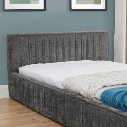 Lit enfant 90x200 cm, chenille veloutée, bois eucalyptus - gris foncé><noscript><img width=