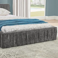 Lit enfant 90x200 cm, chenille veloutée, bois eucalyptus - gris foncé><noscript><img width=