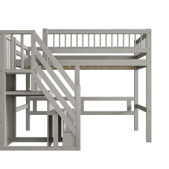 Lit enfant 90x200 cm en bois massif gris avec escalier et rangement intégré, lit pratique et solide pour enfants et adolescents><noscript><img width=