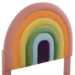 Okwish Lit enfant 90x200 cm, Lit Capitonné avec Tête de Lit Arc-en-Ciel Réglable, Revêtement en Velours Doux - Rose, Sans Matelas*Enfant Lit Enfant