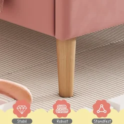 Okwish Lit enfant 90x200 cm, Lit Capitonné avec Tête de Lit Arc-en-Ciel Réglable, Revêtement en Velours Doux - Rose, Sans Matelas*Enfant Lit Enfant