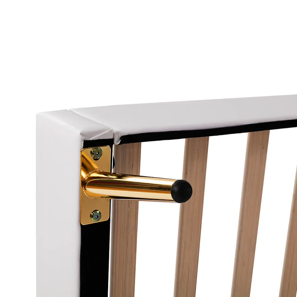 Lit enfant 90x200 cm PU blanc, cadre couronne, LED, sommier à lattes, dossier, pratique et décoratif, sans matelas>ProximaX Online