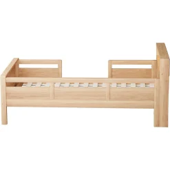 Lit enfant 90x200 cm simple avec USB/Type-C, LED et tête de lit rangement, pin massif et MDF naturel, sans matelas><noscript><img width=