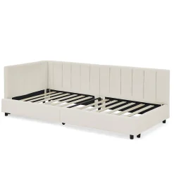 Blackcolors Lit enfant 90x200 cm, velours, dossier haut - beige* Lit Coffre
