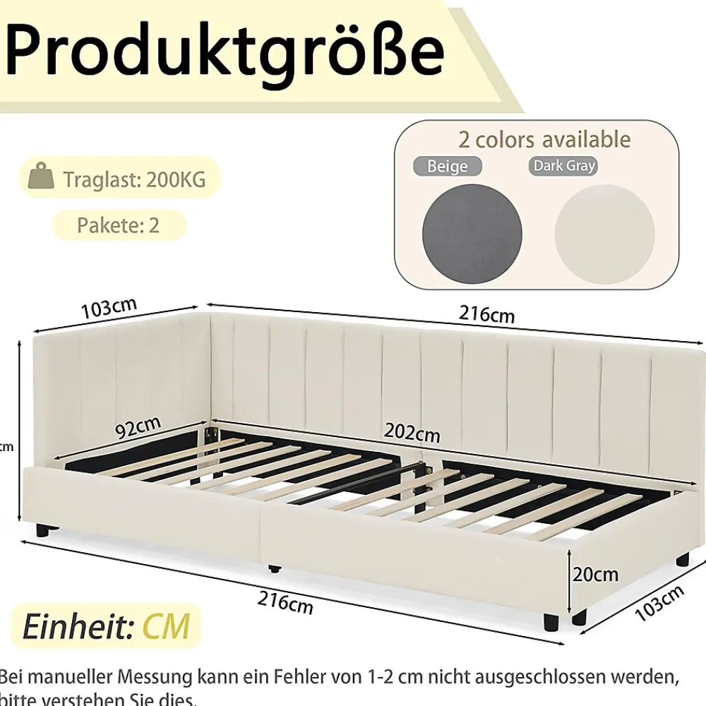 Blackcolors Lit enfant 90x200 cm, velours, dossier haut - beige* Lit Coffre