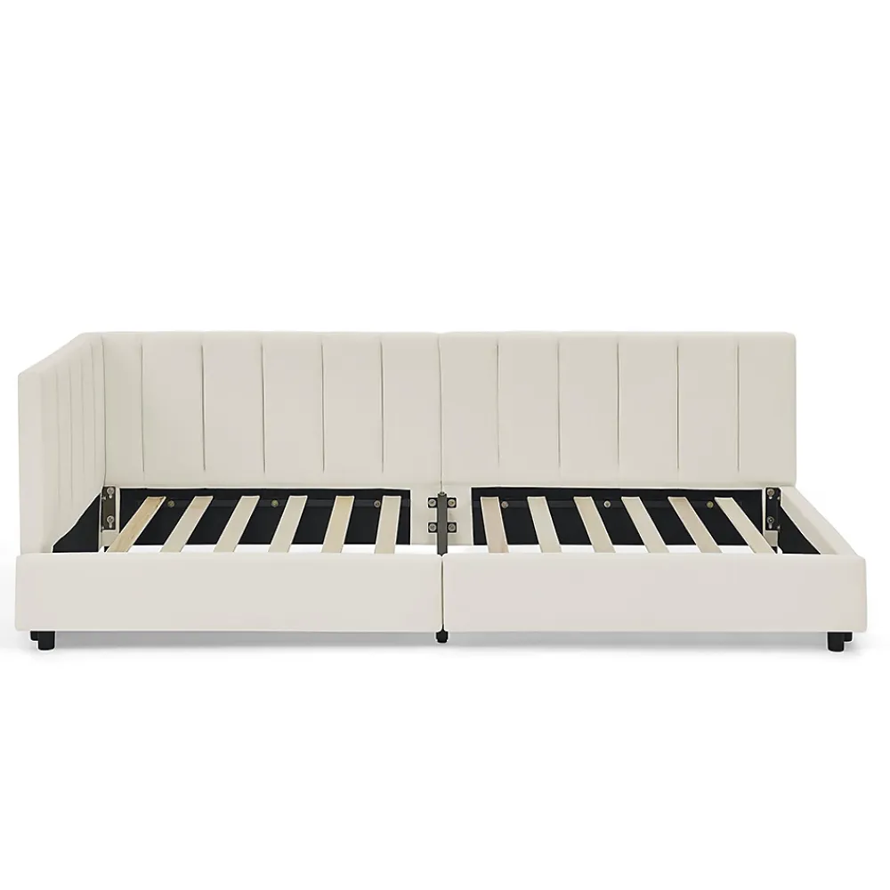 Blackcolors Lit enfant 90x200 cm, velours, dossier haut - beige* Lit Coffre