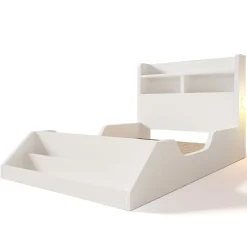 ModernLuxe Lit enfant 90x200cm - avec bibliothèque amovible - tête de lit avec étagère - avec veilleuse - Blanc (sans matelas)*Enfant Lit Enfant