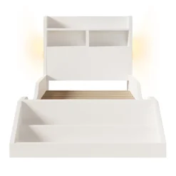 ModernLuxe Lit enfant 90x200cm - avec bibliothèque amovible - tête de lit avec étagère - avec veilleuse - Blanc (sans matelas)*Enfant Lit Enfant
