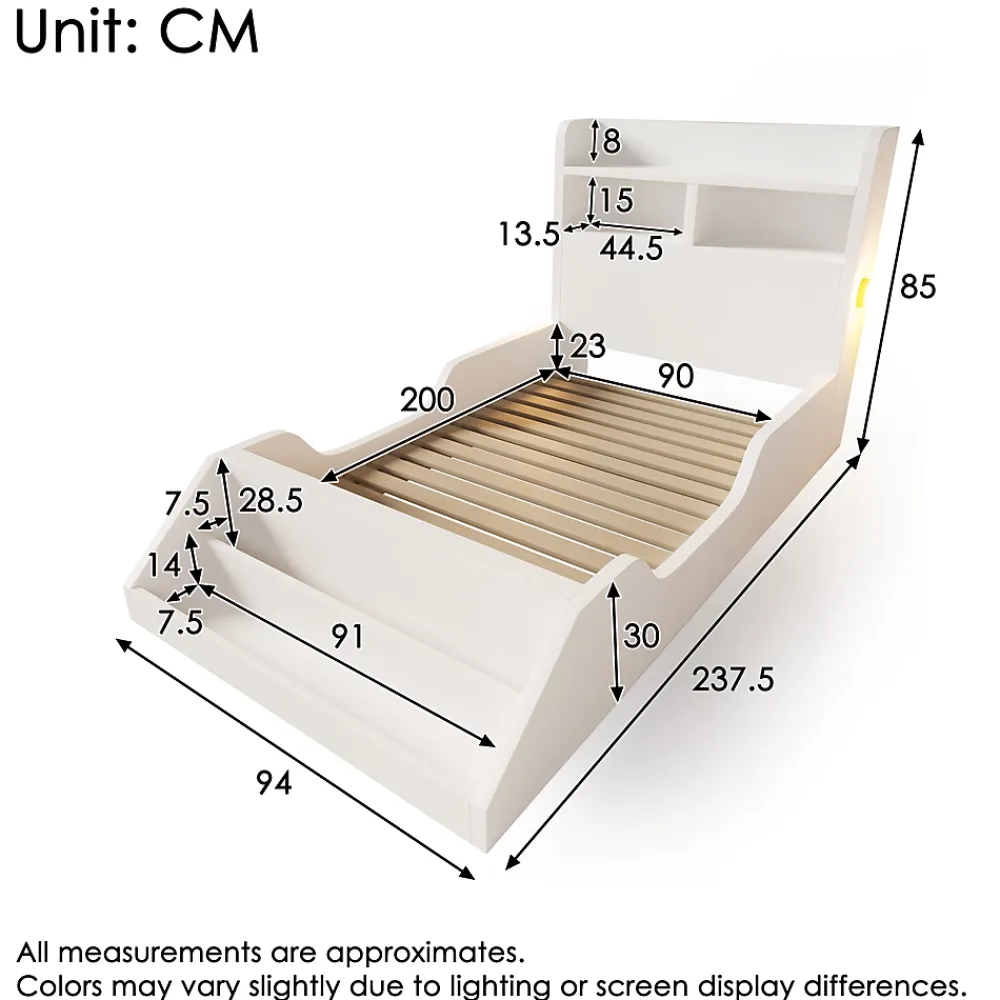 ModernLuxe Lit enfant 90x200cm - avec bibliothèque amovible - tête de lit avec étagère - avec veilleuse - Blanc (sans matelas)*Enfant Lit Enfant