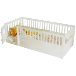 ModernLuxe Lit enfant 90x200cm - cadre en bois - barrières de sécurité - porte - blanc (sommier non inclus)*Enfant Lit Enfant