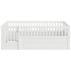 ModernLuxe Lit enfant 90x200cm - cadre en bois - barrières de sécurité - porte - blanc (sommier non inclus)*Enfant Lit Enfant