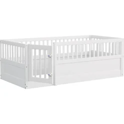 ModernLuxe Lit enfant 90x200cm - cadre en bois - barrières de sécurité - porte - blanc (sommier non inclus)*Enfant Lit Enfant