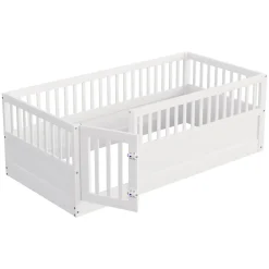 ModernLuxe Lit enfant 90x200cm - cadre en bois - barrières de sécurité - porte - blanc (sommier non inclus)*Enfant Lit Enfant