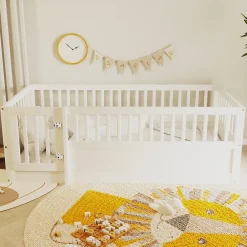 ModernLuxe Lit enfant 90x200cm - cadre en bois - barrières de sécurité - porte - blanc (sommier non inclus)*Enfant Lit Enfant