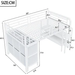 Lit enfant 90x200cm - escalier - étagères - rangements - blanc (matelas non inclus)><noscript><img width=