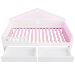 ModernLuxe Lit enfant 90x200cm - LED - 2 tiroirs - sommier à lattes - blanc (matelas non inclus)*Enfant Lit Enfant