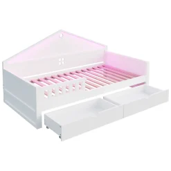 ModernLuxe Lit enfant 90x200cm - LED - 2 tiroirs - sommier à lattes - blanc (matelas non inclus)*Enfant Lit Enfant