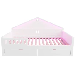 ModernLuxe Lit enfant 90x200cm - LED - 2 tiroirs - sommier à lattes - blanc (matelas non inclus)*Enfant Lit Enfant