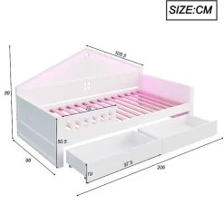 ModernLuxe Lit enfant 90x200cm - LED - 2 tiroirs - sommier à lattes - blanc (matelas non inclus)*Enfant Lit Enfant