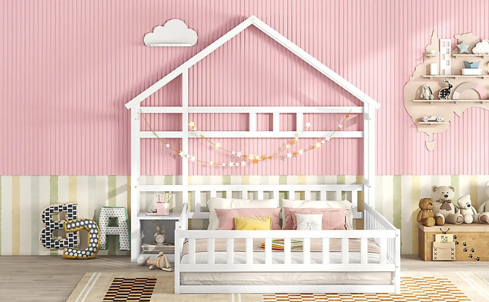 Lit enfant 140x200cm avec garde-corps, Blanc>Generique Sale