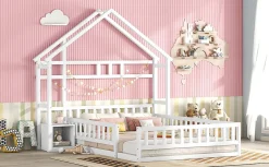 Lit enfant 140x200cm avec garde-corps, Blanc><noscript><img width=