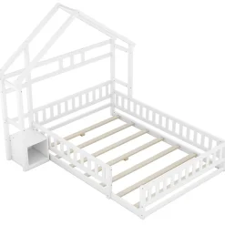 Lit enfant 140x200cm avec garde-corps, Blanc><noscript><img width=