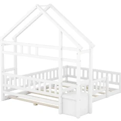 Lit enfant 140x200cm avec garde-corps, Blanc><noscript><img width=