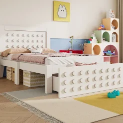 Blackcolors Lit enfant 90x190cm bois massif, rangement tiroirs, blanc, design blocs, sans matelas* Lit Coffre