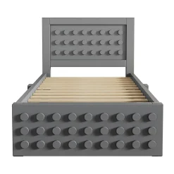 Blackcolors Lit enfant 90x200cm bois massif, rangement tiroirs, gris, design blocs, sans matelas* Lit Coffre