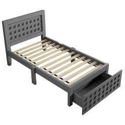Blackcolors Lit enfant 90x200cm bois massif, rangement tiroirs, gris, design blocs, sans matelas* Lit Coffre