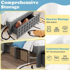 Blackcolors Lit enfant 90x200cm bois massif, rangement tiroirs, gris, design blocs, sans matelas* Lit Coffre
