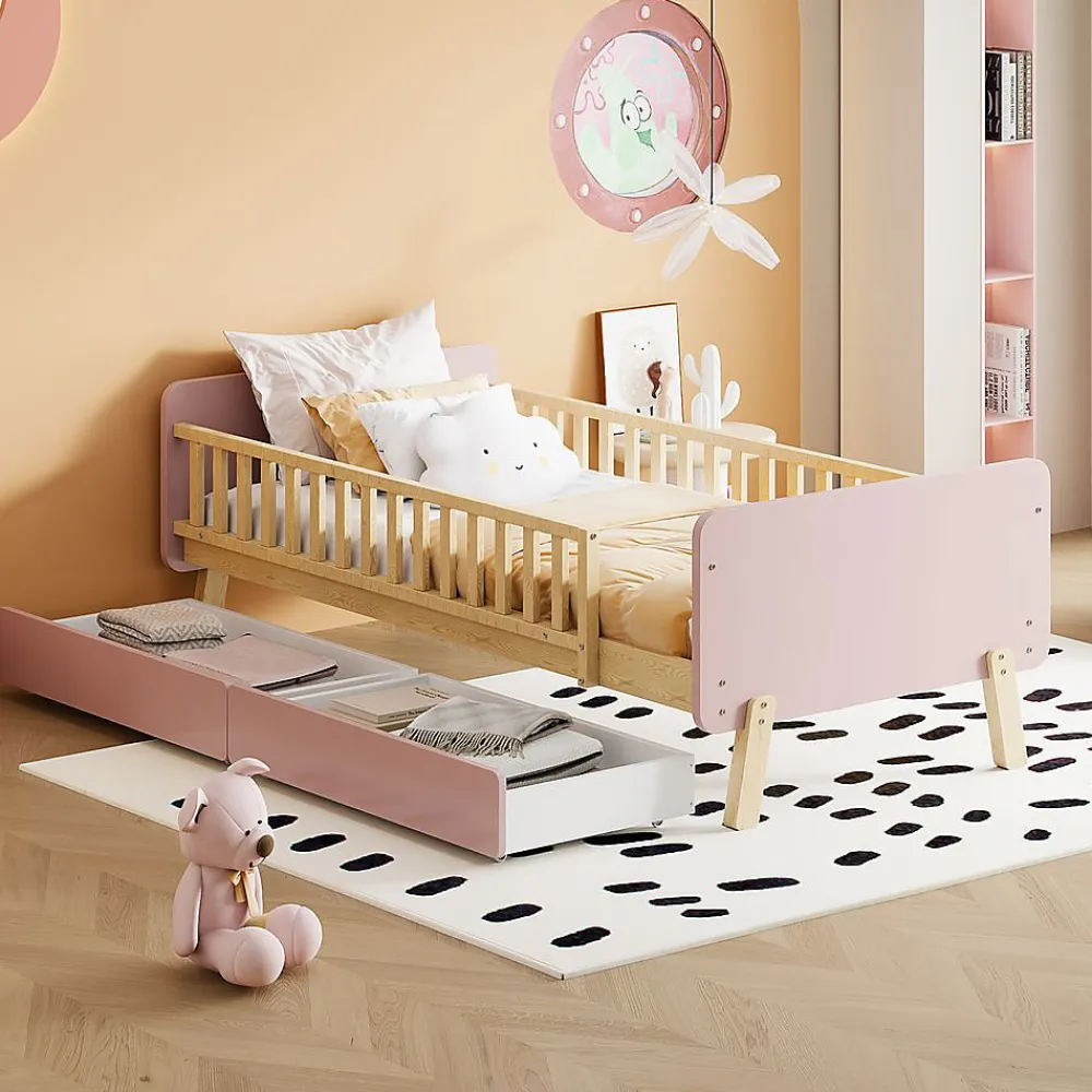 Blackcolors Lit Enfant 90X190Cm Bois Rose*Enfant Lit Enfant