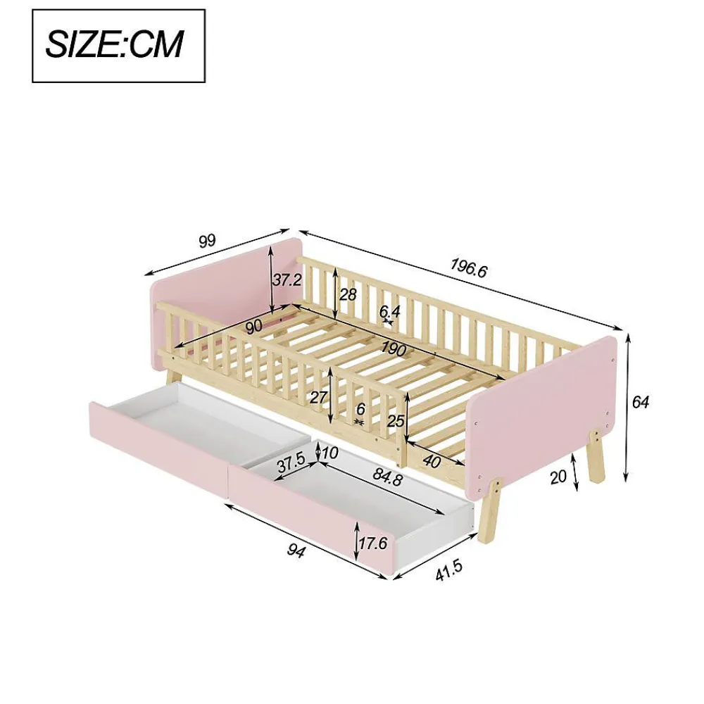 Blackcolors Lit Enfant 90X190Cm Bois Rose*Enfant Lit Enfant