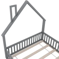 Blackcolors Lit Enfant 140X200Cm Cheminée Pin Gris* Lit Avec Rangement
