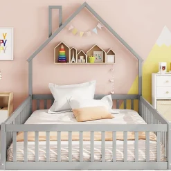 Blackcolors Lit Enfant 140X200Cm Cheminée Pin Gris* Lit Avec Rangement