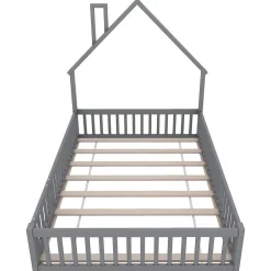 Blackcolors Lit Enfant 140X200Cm Cheminée Pin Gris* Lit Avec Rangement