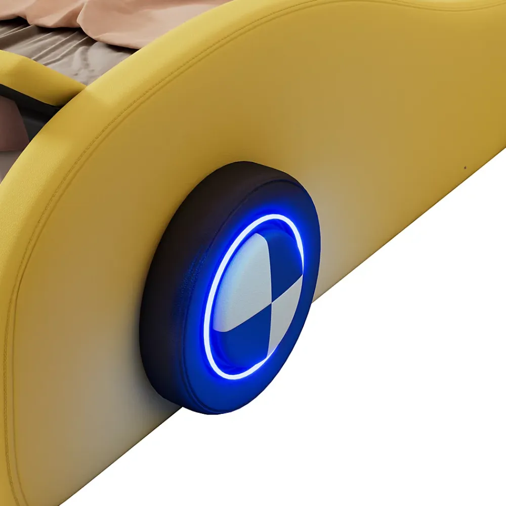 Fortuna lai Lit Enfant 90x200cm, Forme Voiture, Roues Lumineuses, Rangement, Sans Matelas, Jaune*Enfant Lit Enfant