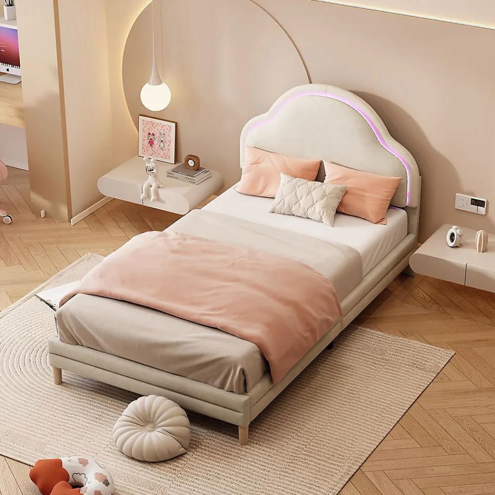 Lit Enfant 90x200cm LED Multicolore Velours Beige>Blackcolors Discount