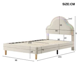 Lit Enfant 90x200cm LED Multicolore Velours Beige><noscript><img width=