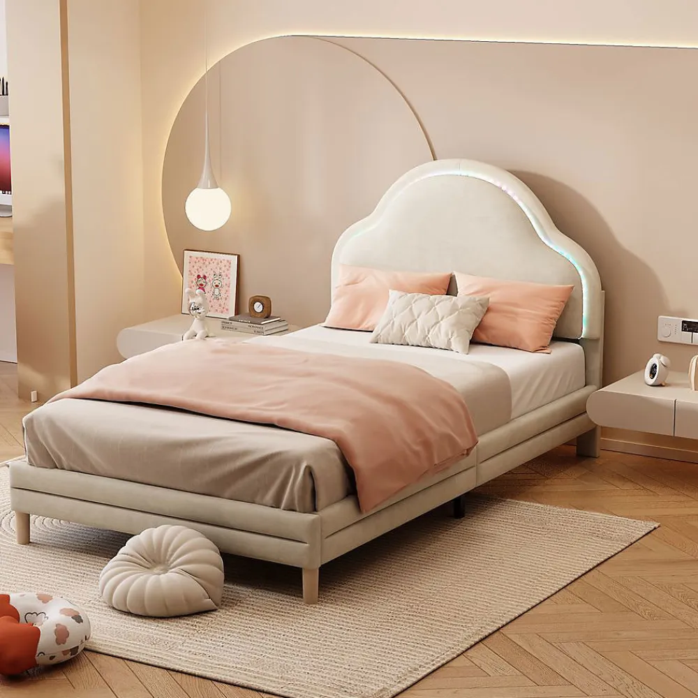 Lit Enfant 90x200cm LED Multicolore Velours Beige>Blackcolors Discount