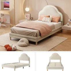 Lit Enfant 90x200cm LED Multicolore Velours Beige><noscript><img width=